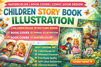 design children story book cover book illustration watercolor comic book design