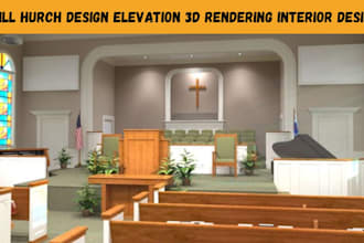 do church design elevation 3d rendering interior design