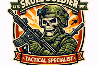 design high quality skull solder vintage logo with t shirt design