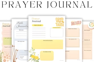 create prayer journal design, workbook design, planner design journal design