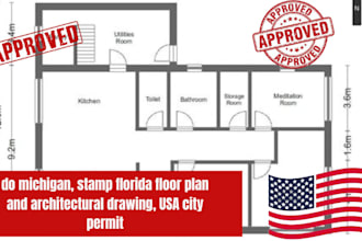 do michigan, stamp florida floor plan and architectural drawing, USA city permit