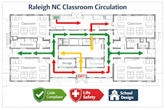 prepare classroom circulation diagrams for raleigh north carolina