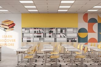 renew school building design, desk walkthrough, school interior,classroom layout