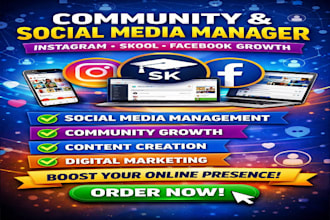 be your community and social media manger for instagram, skool, facebook growth