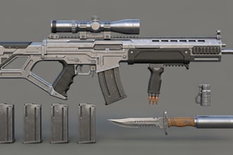 create high quality 3d game weapon, game assets, 3d props, texture, for 3d print