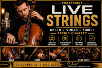 record expressive live cello, violin, fiddle and string quartet