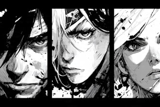 draw black and white cool manga artwork