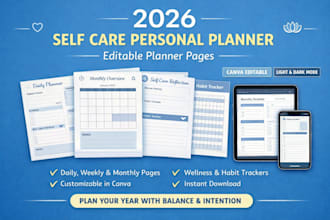 design 2026 self care personal planner and editable planner pages