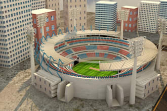 create 3d sports complex, stadium and race track interior and exterior design