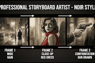 draw cinematic storyboard illustration for film, animation and video production