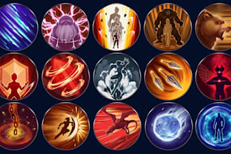 draw medieval game icons, 2d objects, game assset, paint 2d skill and item icons