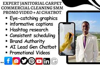 be your janitorial carpet commercial cleaning smm promo video with ai chatbot