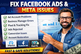 fix facebook ads, business manager, ad account, pixel and meta issues