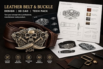 design leather belt, buckles cad and accessories with factory ready techpack