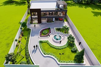 render3d duplex villa,glass facade design,cgi garden,greenery exterior,landscape