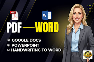 convert PDF to word, google docs, powerpoint, typing services