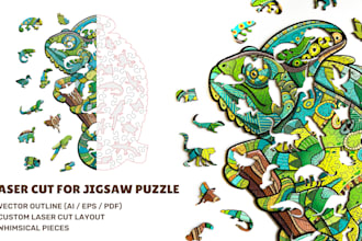 design a custom laser cut outline for wooden jigsaw puzzles
