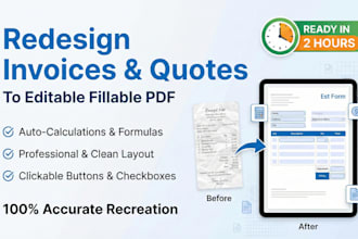 redesign or recreate quotation receipt, invoice form, make editable fillable