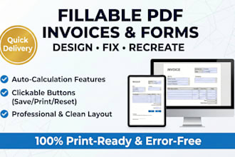 design or create editable fillable PDF invoices, bill books, and forms