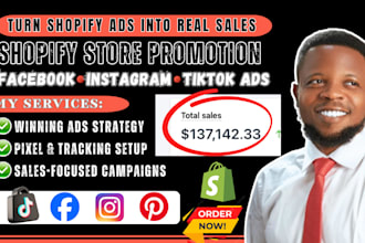 setup shopify ads, meta ads, tiktok ads, shopify store promotion to boost sales