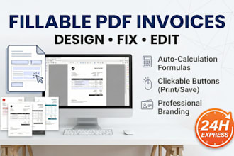 design editable fillable PDF invoice, bill book, receipt, credit note