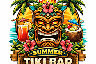 design high quality tiki bar mascot logo with t shirt design