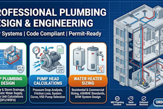 do professional mep plumbing design, pump head calculation, water heater sizing