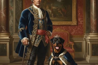 custom royal style portraits of pet owners and their pets