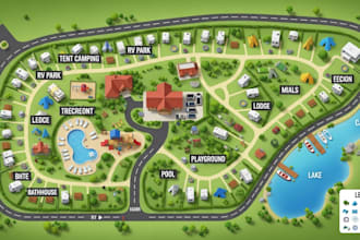 draw 2d and 3d campground, property map, vector, resort and rv park map