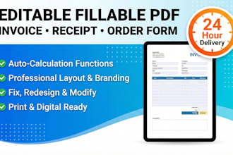 design and create a editable fillable PDF invoice, receipt, or order form