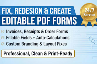 redesign, recreate an editable fillable PDF invoice, receipt, order form
