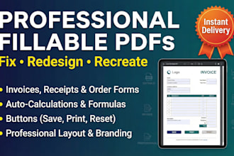 redesign, recreate an editable fillable PDF invoice, receipt, or order form