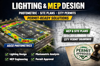do lighting design,photometric calculations,site plan,mep design for city permit