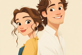 draw disney family couple cartoon portrait