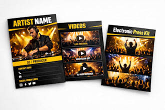 design a professional artist epk, media kit, and press kit