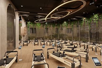 d5 pilates studio, commercial gym house,3d training center, cgi reception render