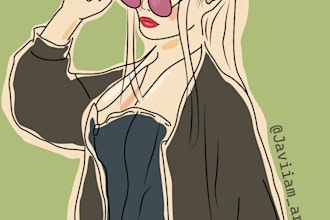 do a illustration in a fashion lineart, drawing of a photo