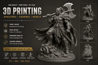 create custom 3d character models for 3d printing, miniatures,figurines