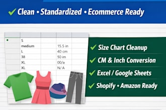 clean fashion size chart data