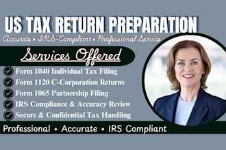 prepare US tax return for individual and business 1040, 1120,1065
