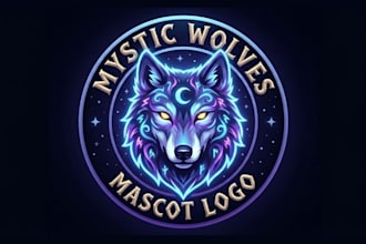 do a mystical wolf mascot logo in a unique and magical style