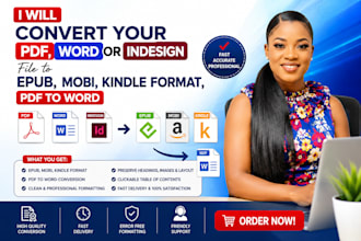 convert your PDF word or indesign file to epub mobi kindle format, pdf to word