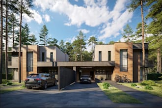 remodel semi detached duplex, exterior facade design, cgi hardscaping rendering