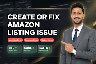 create amazon listing and fix listing errors, variation issues