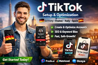 set up an tiktok shop account for german, italy, france, US, uk to get sales