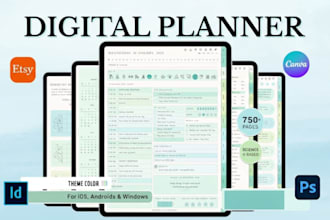 etsy digital planner, hyperlinked digital planner canva ebook kdp journal design