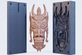 design 3d split casting, silicone mold design, plastic molding and 3d printable