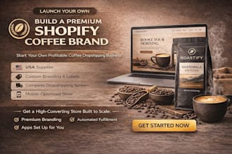 build shopify coffee dropshipping store website, rostify branding label design