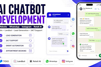 ai chabot using tidio, landbot, retell ai for website, app, whatsapp, instagram