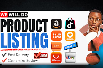 we wll do product listing, upload, and import on amazon, ebay, shopify